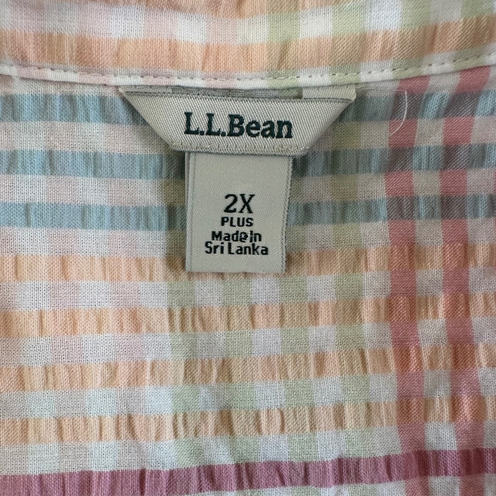 LL Bean Spring Plaid Women's Easter Button Up Blouse Cottagecore Gingham 2X - Picture 4 of 7